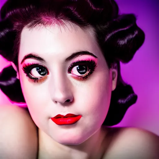 Image similar to Kevin Mitnick as a pinup girl, elegant, modelsociety, radiant skin, huge anime eyes, RTX on, perfect face, directed gaze, intricate, Sony a7R IV, symmetric balance, polarizing filter, Photolab, Lightroom, 4K, Dolby Vision, Photography Award