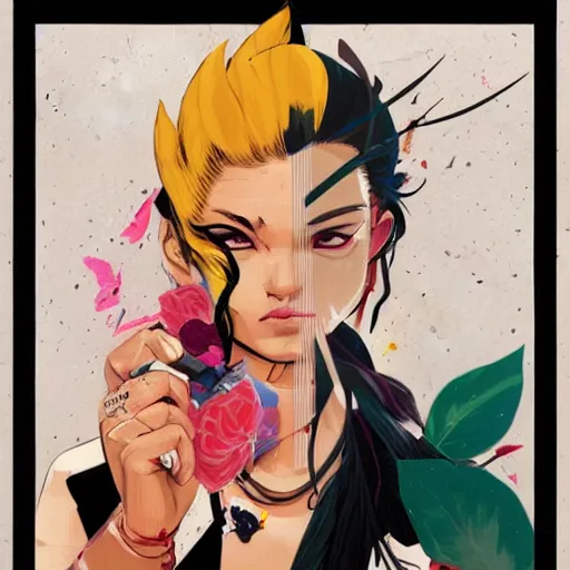 Image similar to Ibuki from SFIII Third Strike profile picture by Sachin Teng, asymmetrical, Organic Painting , Violent, Dark, Rose Petal Background, Powerful, geometric shapes, hard edges, energetic, graffiti, street art:2 by Sachin Teng:4