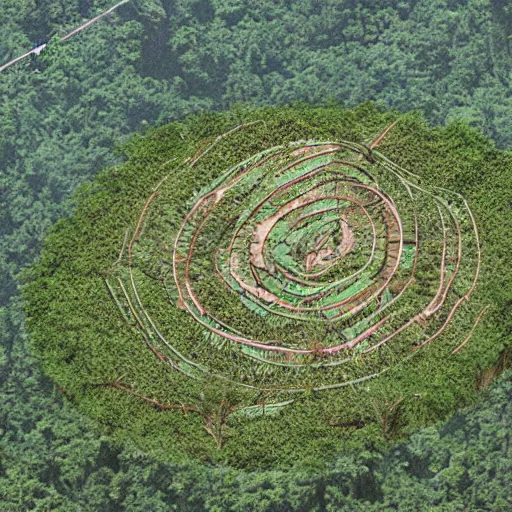 Prompt: an architectural plan view of a labyrinth of the deforestation in amazona crisis, cut trunks