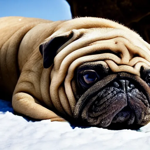 Image similar to a walrus that looks like a pug, national geographic photography