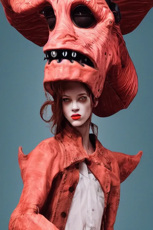 Image similar to comme des garcons campaign featuring jar jar binks as a female cowgirl, long eyeslashes, huge juicy lips, big seductive eyes, unprocessed colors, # nofilter, realistic vfx simulation