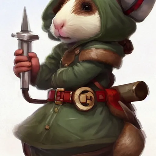 Image similar to cute little anthropomorphic Guinea Pig Field Medic, tiny, small, short, Modern Field medic with red cross, cute and adorable, pretty, beautiful, DnD character art portrait, matte fantasy painting, DeviantArt Artstation, by Jason Felix by Steve Argyle by Tyler Jacobson by Peter Mohrbacher, cinema