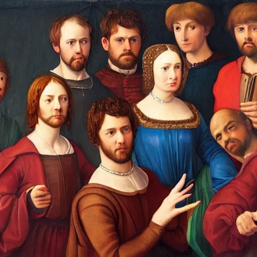 Image similar to a renaissance style portrait painting of BROCKHAMPTON