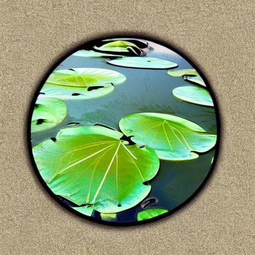 Image similar to graphic design perfect frog pattern realistic circular lily pads in a lake