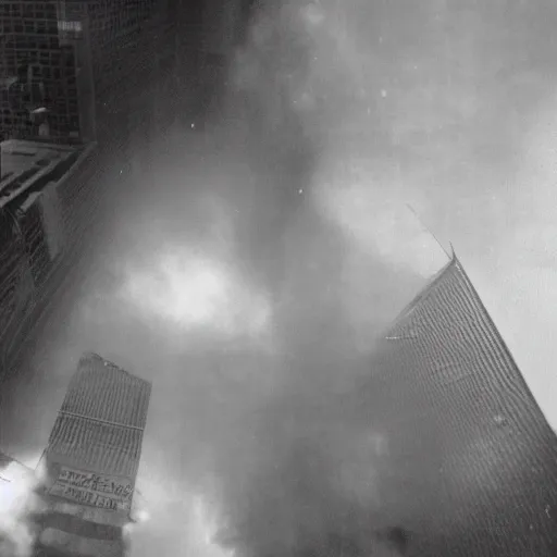 Image similar to view inside the world trade centre as the first plane struck the building, photo from the point of view of a person inside at the point of impact, photo, survivor, realistic, cinematic