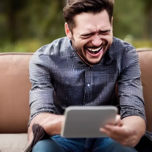 Prompt: man maniacally laughing at a funny meme he saw on his phone