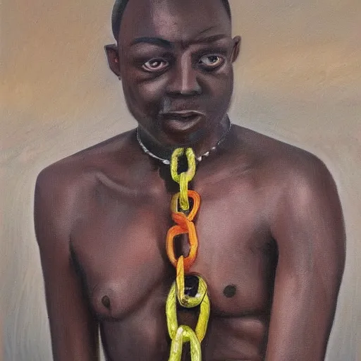 Image similar to mad dog on a chain, oil painting by theophilus tetteh