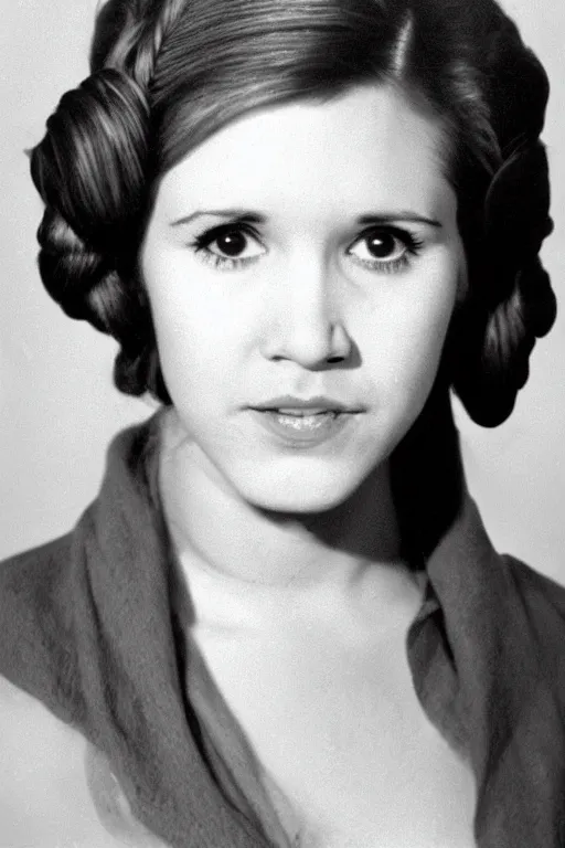 Prompt: Carrie Fisher at 20 years old, up close