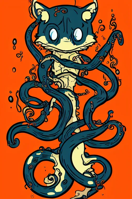 Image similar to Racoon with tentacles, the devil, sticker, blood thirsty, spawn of Satan, burning in hell, blood, evil, colorful, illustration, highly detailed, simple, smooth and clean vector curves, no jagged lines, vector art, smooth