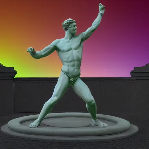 Image similar to a 3 d render of a neon ring around the statue of david statue, in the style of michelangelo