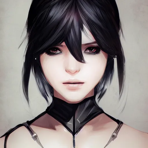 Prompt: Beautiful portrait of 2B from Nier Automata in the style of Charlie Bowater, wearing a blindfold, fully clothed, trending on artstation, digital art