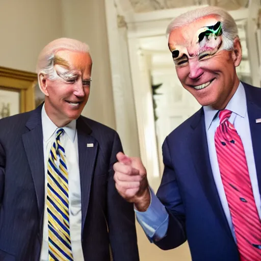 Image similar to A photo of joe biden teams up with a teenage joe biden, perfect faces, 50 mm, award winning photography