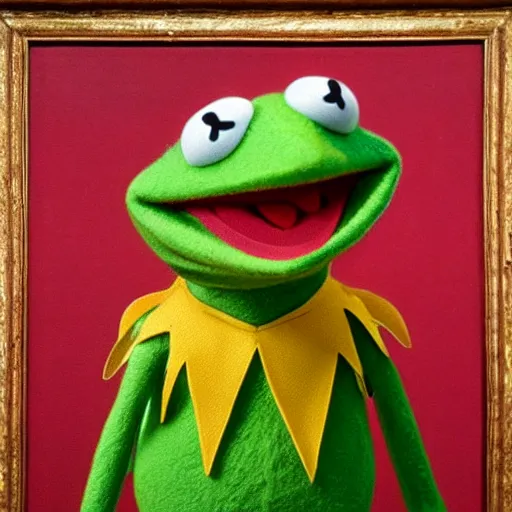 Prompt: Kermit the Frog VIII King of France, 1784, oil painting, London Art Museum