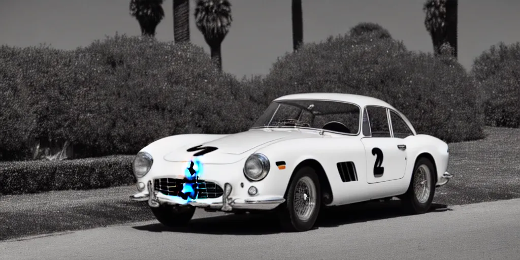 Prompt: photograph, 1958 FERRARI 250 GT, by Peter Singhof, press release, cinematic, PCH, california coast, 8k, depth of field, bokeh.