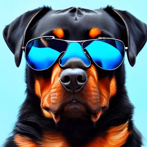 Image similar to rottweiler wearing shades, oil painting, artgerm, portrait, highly detailed, artstation