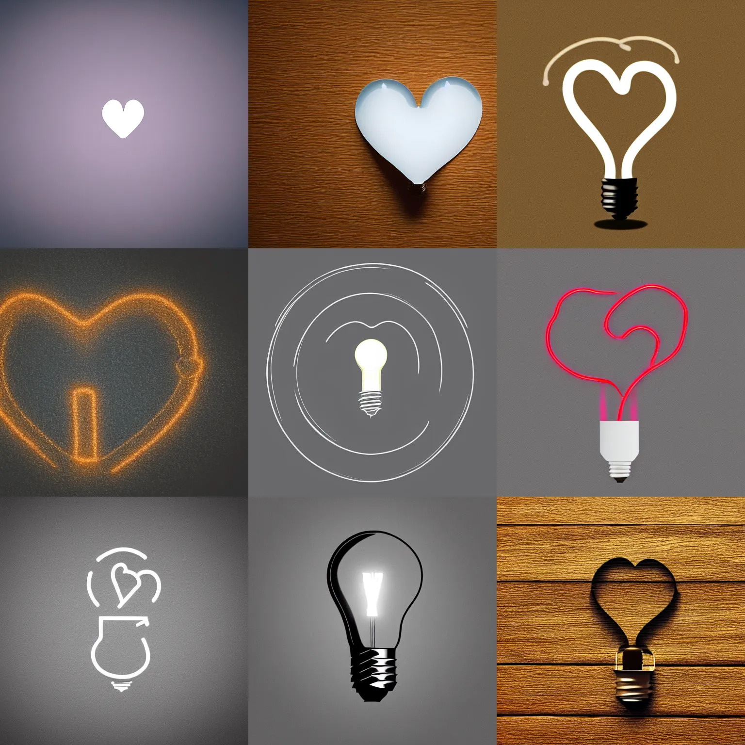 Prompt: A minimalist lightbulb logo with the bottom coil in the shape of a heart, graphic design, 4k