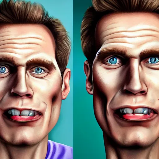 Image similar to Caricature portraits done of Jerma, realistic, hyperrealistic, very realistic, highly detailed, very detailed, extremely detailed, detailed, oil painting, digital art, trending on artstation