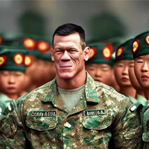 Image similar to john cena head conquered by tiny chinese soldiers