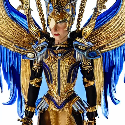 Prompt: art deco valkyrie, blue and gold ornate armor, highly detailed, intricate detail, art station,