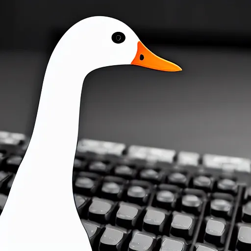 Image similar to Hacker goose with a keyboard in the mainframe, digital art, RTX on, perfect face, directed gaze, intricate, Sony a7R IV, symmetric balance, polarizing filter, Photolab, Lightroom, 4K, Dolby Vision, Photography Award