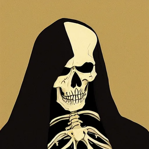 Image similar to a skeleton in black cloak by cheng hsiao-ron