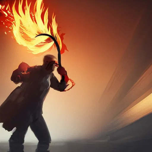 Prompt: digital artwork of angry reader using a flametorch against a book, action, intense, hyperdetailed, artstation, cgsociety, 8k