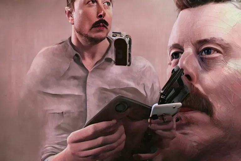 Prompt: hyperrealism aesthetic ridley scott and denis villeneuve style photography of a detailed hyperrealism elon musk, siting on a detailed hyperrealism toilet and scrolling his smartphone in hyperrealism scene from detailed art house movie in style of alejandro jodorowsky and wes anderson