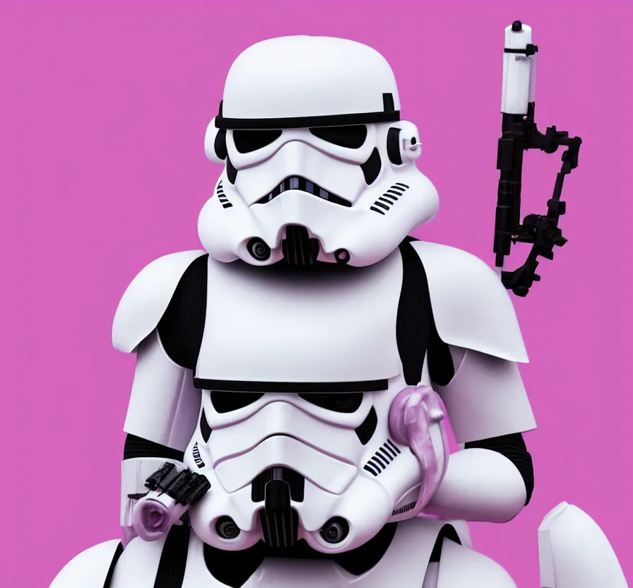 Image similar to happy stormtrooper with pink ice cream, ue 5, ue 6, unreal engine 5, cinematic 4 k wallpaper, 8 k, ultra detailed, by popular digital artist, beautiful image, resolution, artstation