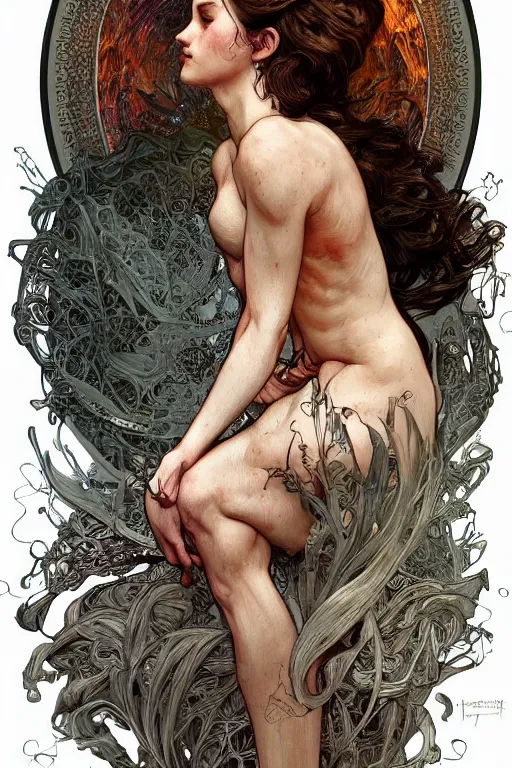 Prompt: fire in the shape of a woman, anatomy, cute, fantasy, intricate, elegant, highly detailed, digital painting, 4 k, hdr, concept art, smooth, sharp focus, illustration, art by artgerm and h r giger and alphonse mucha