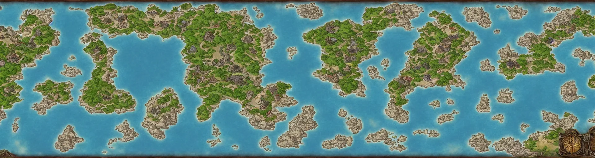 Image similar to fantasy world atlas in the style of an mmorpg world map, 7 0 % ocean, extremely detailed, fantasy, no text, 4 k