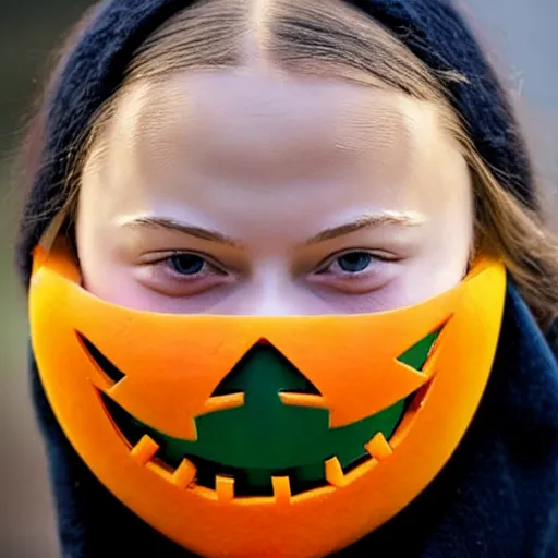 Prompt: Halloween mask of Greta thunberg