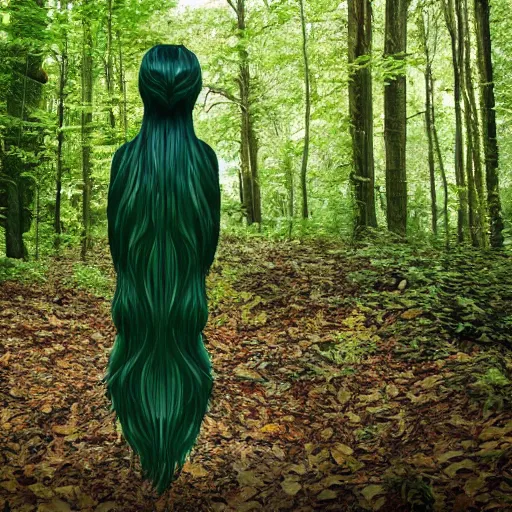 Image similar to Siren Head walking through the woods. Eerie. Spooky.