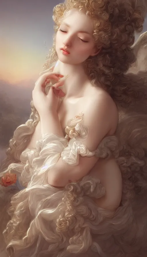 Image similar to rococo, baroque hair, angelic young female seductive - fine - face, pretty face, key visual, realistic shaded perfect face, fine details by stanley artgerm lau, wlop, nekro, james jean, andrei riabovitchev, marc simonetti, and sakimichan, trending on artstation