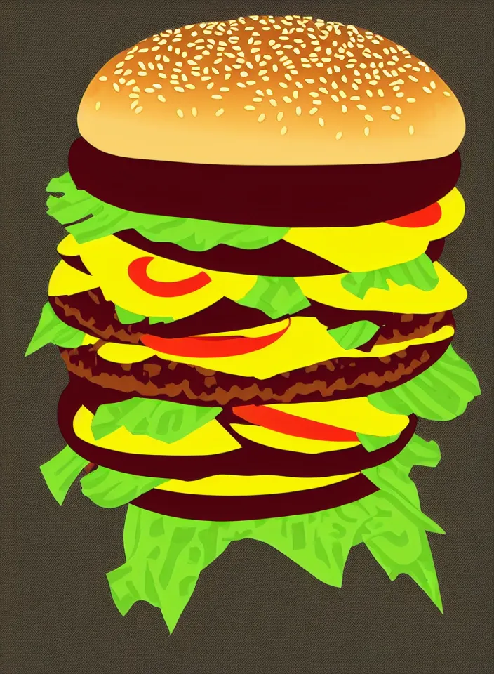 Image similar to pop art illustration of a cheeseburger, adobe illustrator