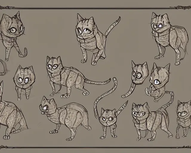 Prompt: king cat character reference sheet, trending on artstation, indie games, digital art, line art