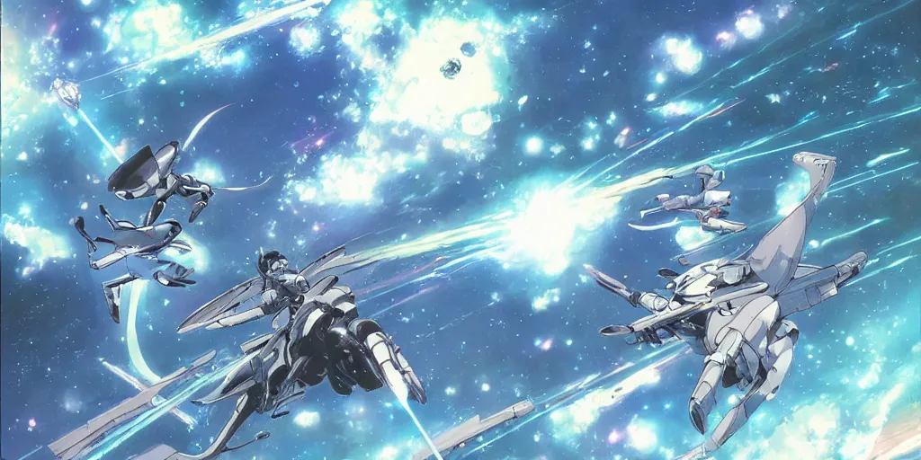 Image similar to intergalactic battle, art by makoto shinkai and alan bean, yukito kishiro