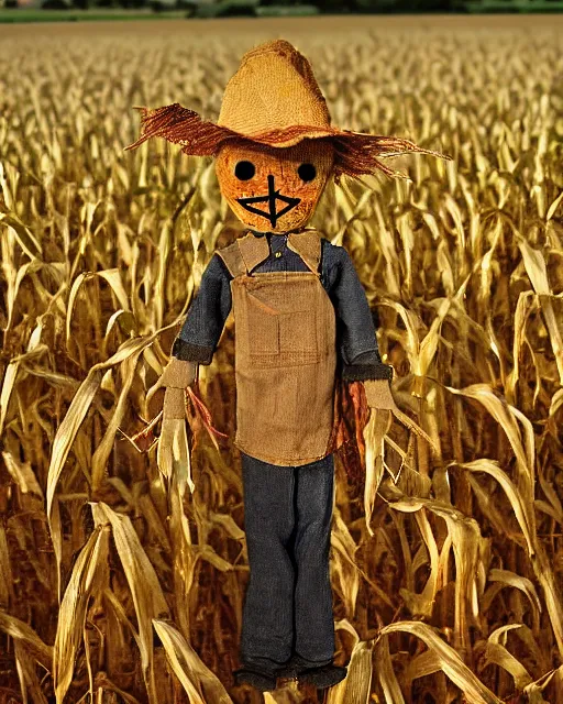 Prompt: scarecrow in the corn field at midnight, by chet zar, 8K DoP