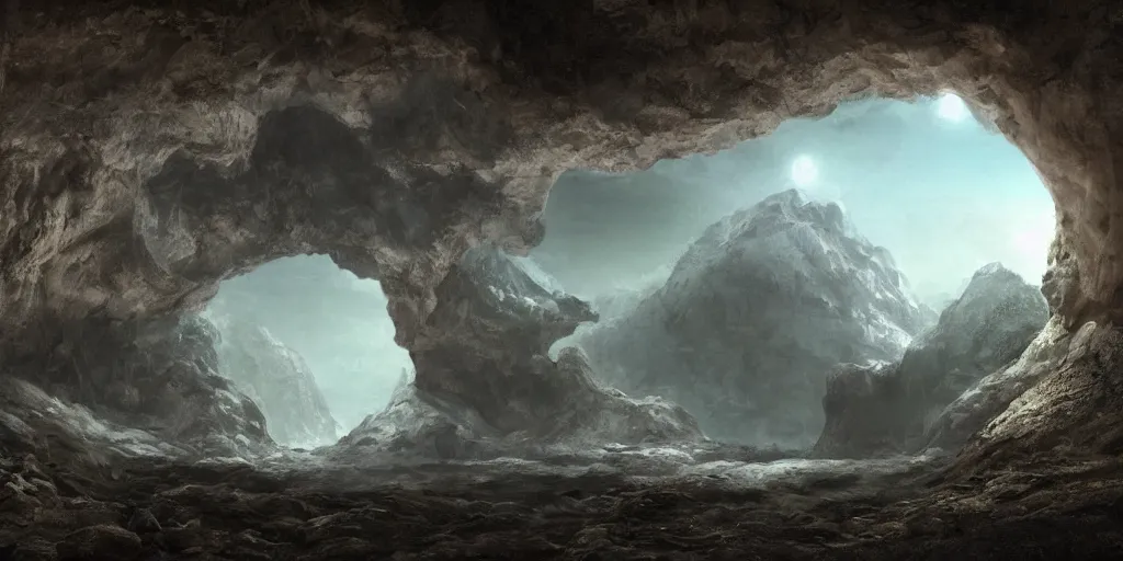 Image similar to beautiful matte painting of the inside of a cave