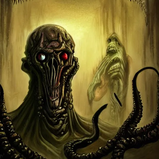 Image similar to lovecraft horror, eldritch monster, realistic, detailed, dark fantasy, evil