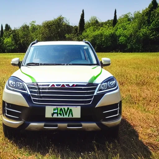 Prompt: Haval in middle of green field