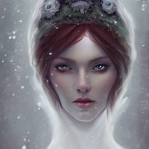 Image similar to a painting of a goddess in a snowy forest, a digital painting by Charlie Bowater, featured on cgsociety, fantasy art, detailed painting, artstation hd, ilya kuvshinov