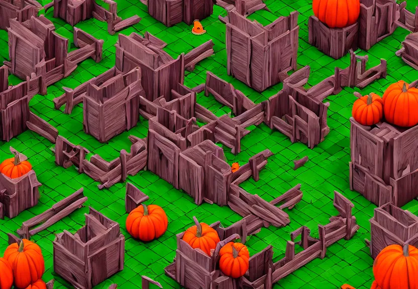 Image similar to evil forest halloween themed isometric game level, stylized, toon shader, arnold maya render