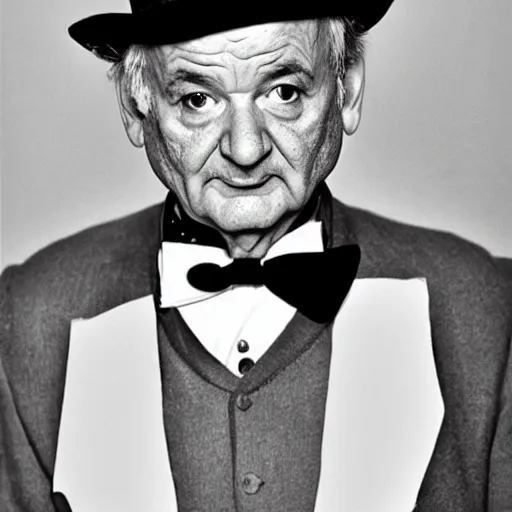 Image similar to black and white mugshot, bill murray, he is wearing a top hat, wearing bandit mask, bow tie bandit