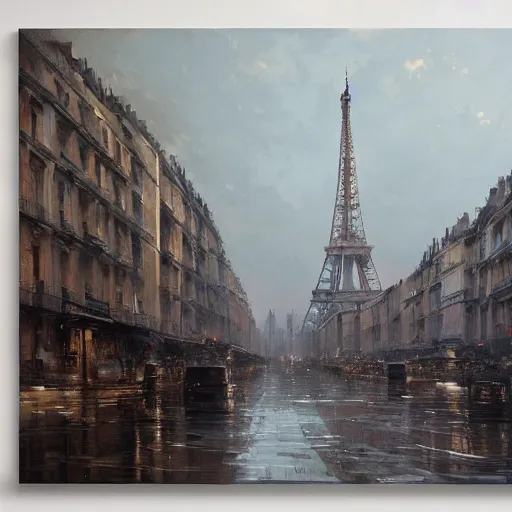 Prompt: large buildings in paris, by greg rutkowski, oil on canvas