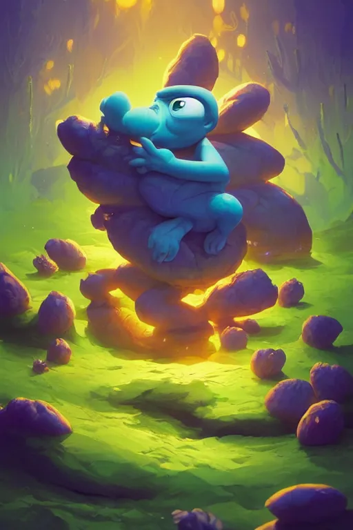 Image similar to smurf ghost creature animal sushi cristal very big eye roots cactus elemental flush of force nature micro world fluo fishscale, behance hd by jesper ejsing, by rhads, makoto shinkai and lois van baarle, ilya kuvshinov, rossdraws radiating a glowing aura global illumination ray tracing hdr