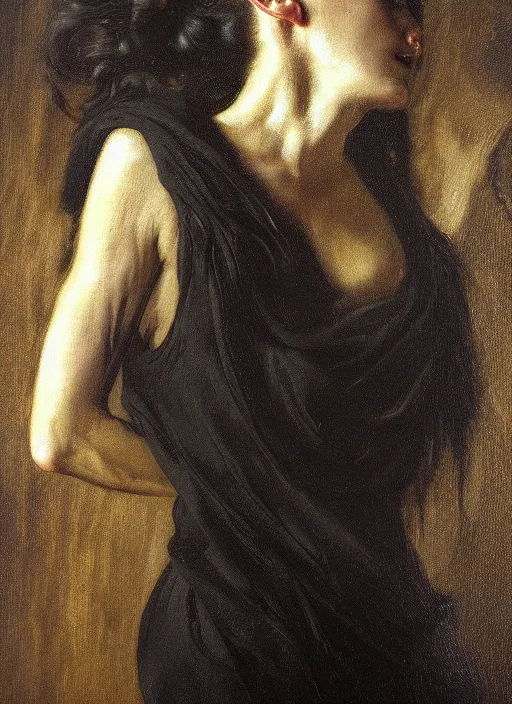 Image similar to highly detailed oil painting | very intricate | cinematic lighting | black, white and gold color scheme, dark background | the mist of the mistic by beethoven | by roberto ferri, by gustav moreau, by singer sargent and klimt, american romanticism, occult art | by austin osman spare, artstation, cgsociety, official art, octane