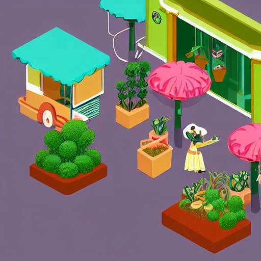 Image similar to isometric cute cartoon illustration style cafe australian, decorated with only two cute cannabis pot plants 🪴 utopian australiana simple frontage, poster, beautiful composition pastel palette by will barnet, digital art, hyperrealistic soft, inked digital, render cartoon by pixar