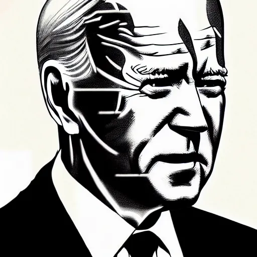 Prompt: Joe Biden looking dark and sinister, by Tsutomu Nihei, highly detailed