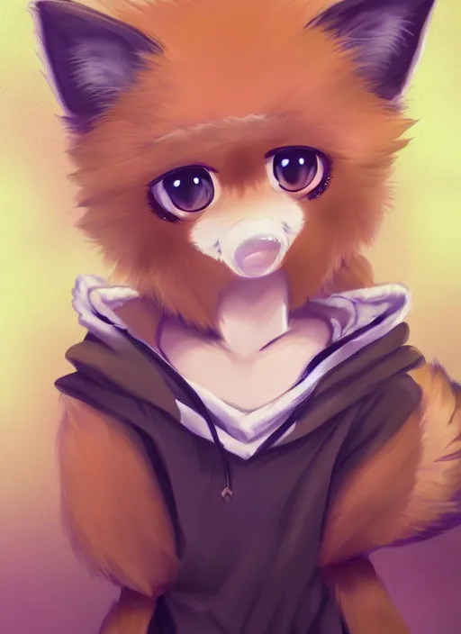 Image similar to a really cute fluffy fox furry character, pastel texture, matte painting hyperpop portrait trending on pixiv