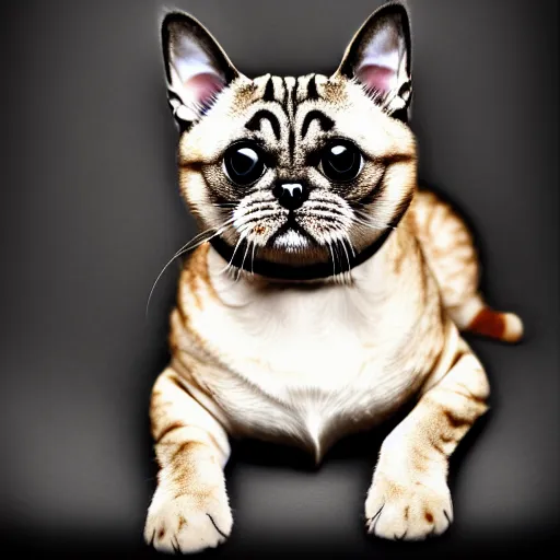 Image similar to a feline cat - pug - hybrid, animal photography